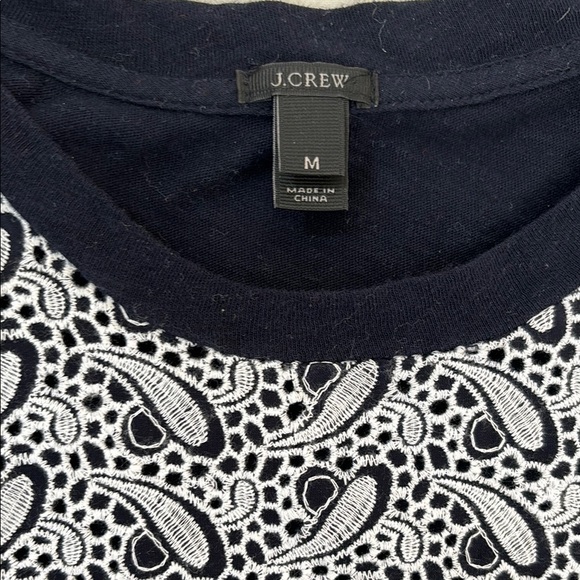 J Crew Navy and White Paisley Eyelet Lace Top - Picture 2 of 5